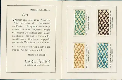 Werbeheft Netzfarben von der Carl Jäger GmbH, Katalog von farbigen Netzen