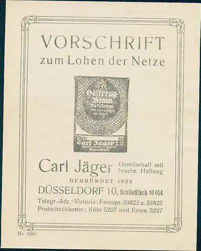 Werbeheft Netzfarben von der Carl Jäger GmbH, Katalog von farbigen Netzen