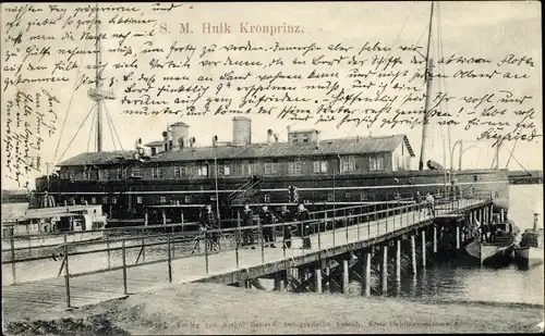 Ak Deutsches Kriegsschiff, Maschinenschulhulk SMS Kronprinz, Kaiserliche Marine, Kiel