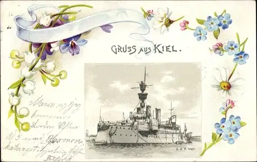Passepartout Ak Deutsches Kriegsschiff, SMS Aegir, Küstenpanzerschiff, Kaiserliche Marine, Kiel