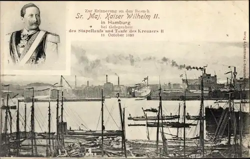 Ak Hamburg, Besuch Kaiser Wilhelm II, Stapellauf Kreuzer SMS Kaiser Karl der Große, 18. Oktober 1899
