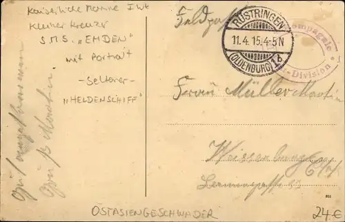 Ak Deutsches Kriegsschiff, SMS Emden, Kreuzer, Heldenschiff, Fregattenkapitän von Müller