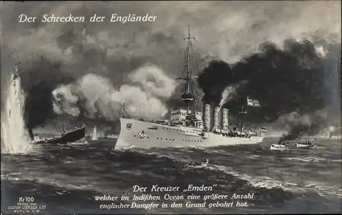 Ak Deutsches Kriegsschiff SMS Emden, Kaiserliche Marine, Der Schrecken der Engländer
