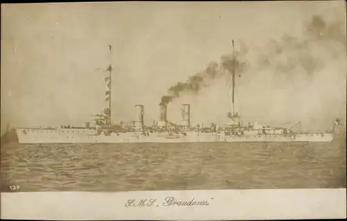 Foto Ak Deutsches Kriegsschiff, SMS Graudenz, Kleiner Kreuzer, Kaiserliche Marine