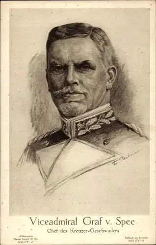 Künstler Ak Vizeadmiral Maximilian Graf von Spee, Chef des Kreuzer-Geschwaders, Kaiserliche Marine