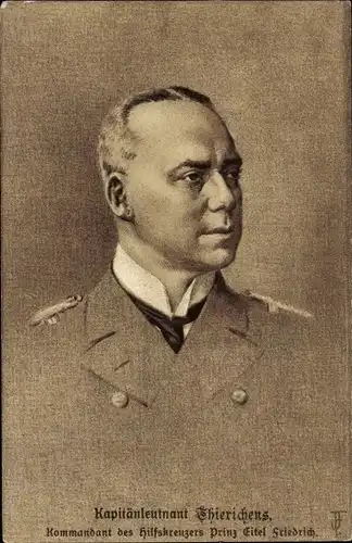 Künstler Ak Kapitänleutnant Max Thierichens, Hilfskreuzer Prinz Eitel Friedrich, Kaiserliche Marine