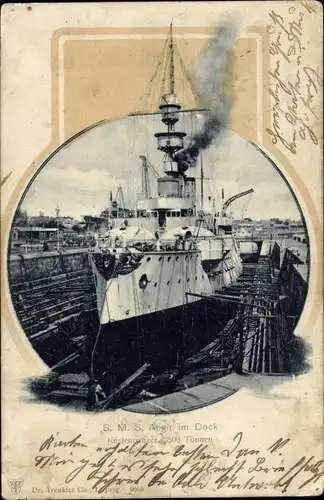 Passepartout Ak Deutsches Kriegsschiff, SMS Aegir im Dock, Küstenpanzerschiff, Kaiserliche Marine