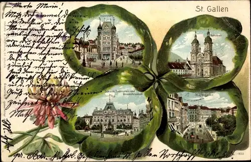 Kleeblatt Litho Sankt Gallen Stadt Schweiz, Kathedrale, Marktgasse, Bankverein