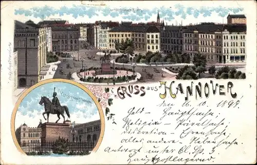 Litho Hannover in Niedersachsen, Ernst August Denkmal, Platz