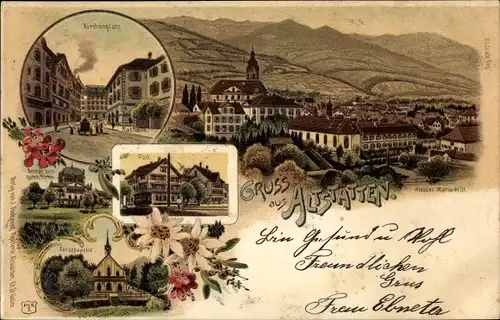 Litho Alstätten Kanton St. Gallen, Kloster Maria Hilf, Kirchenplatz, Post