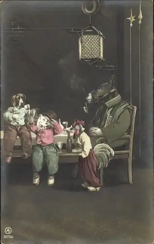 Ak Märchen, Gebrüder Grimnm, Die Bremer Stadtmusikanten, Fotomontage