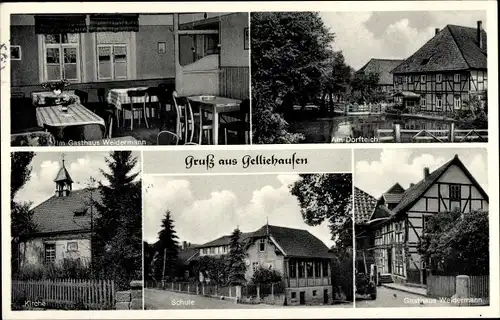 Ak Gelliehausen Gleichen, Gasthaus Hermann Weidermann, Dorfteich, Kirche, Schule