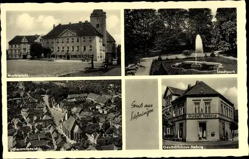 Ak Schöningen am Elm, Marktplatz, Stadtpark, Geschäftshaus Nehrig