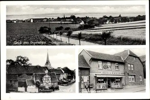 Ak Ingeleben Söllingen in Niedersachsen, Gesamtansicht, Kirche, Geschäftshaus