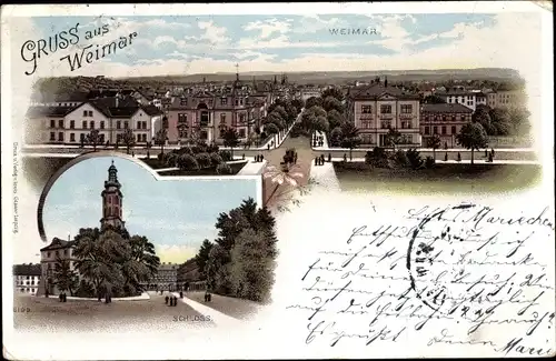 Litho Weimar in Thüringen, Gesamtansicht, Schloss