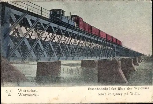 Ak Warszawa Warschau Polen, Eisenbahnbrücke über der Weichsel