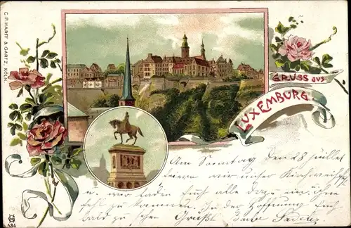 Litho Luxemburg Luxembourg. Denkmal, Rosen