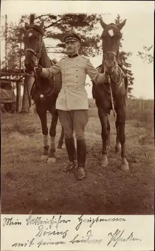 Foto Ak Deutscher Soldat in Uniform, Pferde, Kaiserzeit