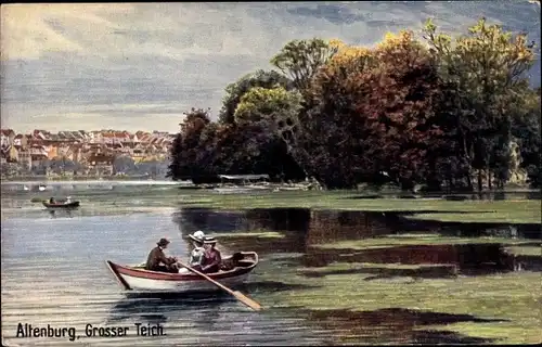 Künstler Ak Altenburg in Thüringen, Großer Teich, Ruderboot