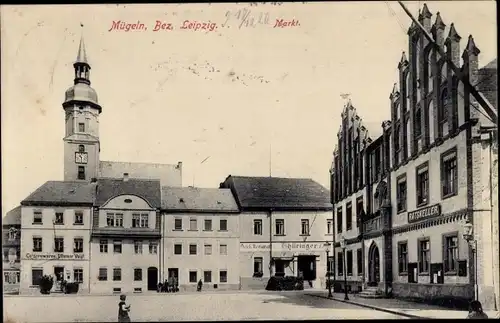 Ak Mügeln in Sachsen, Markt, Kolonialwarenhandlung, Inh. Ottomar Voigt, Ratskeller