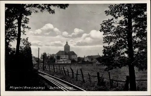 Ak Mügeln in Sachsen, Schloss Ruhetal, Bahnstrecke