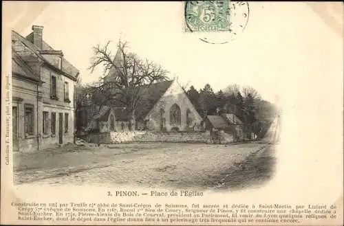 Postkarte Pinon Aisne, Place de l'Eglise