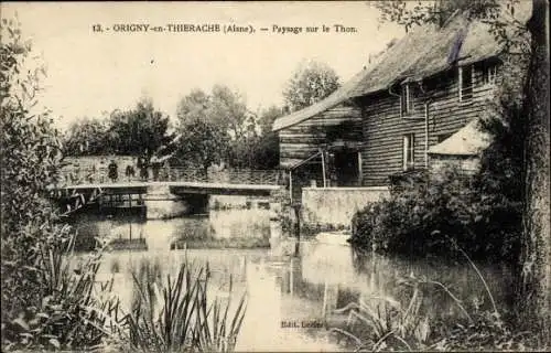 Postkarte Origny en Thiérache Aisne, Landschaft am Thunfisch