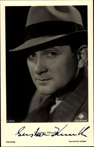 Ak Schauspieler Gustav Knuth, Portrait, Hut, Autogramm