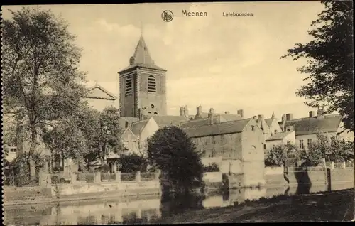 Ak Menen Lys Westflandern, Cote de la Lys, Uferpartie, Kirche