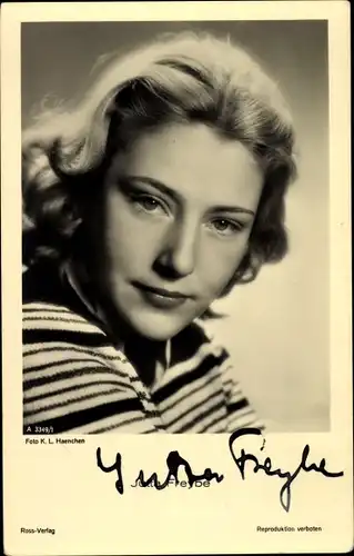 Ak Schauspielerin Jutta Freybe, Ross Verlag A 3349 1, Portrait, Autogramm