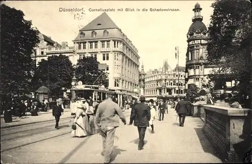 Ak Düsseldorf am Rhein, Corneliusplatz, Schadowstraße, Straßenbahn