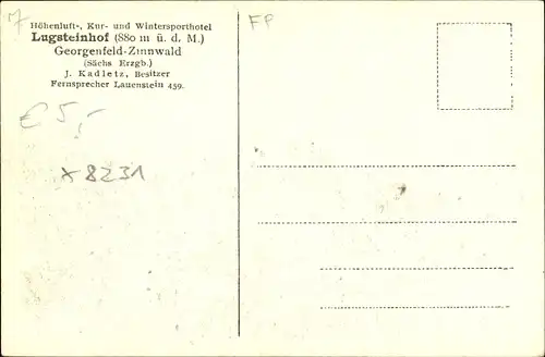 Ak Zinnwald Georgenfeld Altenberg im Erzgebirge, Ortsansicht, Lugsteinhof