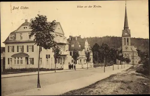 Ak Bad Elster, Straßenpartie, Villen an der Kirche