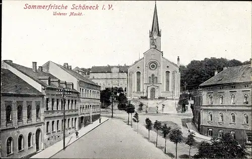 Ak Schöneck im Vogtland, Unterer Markt, Kirche