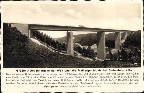 Ak Siebenlehn Großschirma im Kreis Mittelsachsen, Größte Autobahnbrücke über die Freiberger Mulde