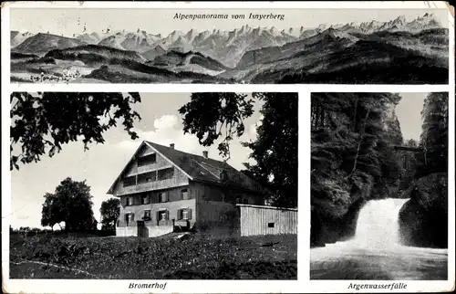 Ak Isny im Allgäu, Bromerhof, Alpenpanorama, Isnyerberg, Argenwasserfälle