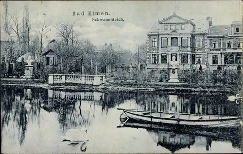 Ak Bad Elmen Salzelmen Schönebeck an der Elbe, Schwanenteich, Boot