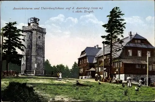 Ak Wildenthal Eibenstock Sachsen, Auersberg, Aussichtsturm und Unterkunftshaus