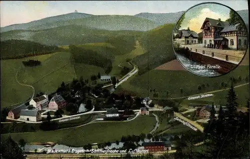 Ak Blauenthal Eibenstock im Erzgebirge, Hotel Forelle, Sosaer Straße, Auersberg, Unterkunftshaus