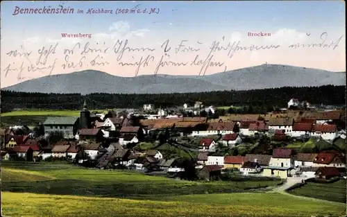 Ak Benneckenstein Oberharz, Gesamtansicht, Wurmberg, Brocken