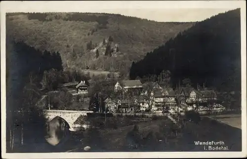 Ak Wendefurth Thale im Harz, Panorama, Brücke