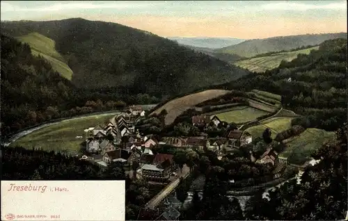 Ak Treseburg Thale im Harz, Hotel Weisser Hirsch, Bodetal, Panorama