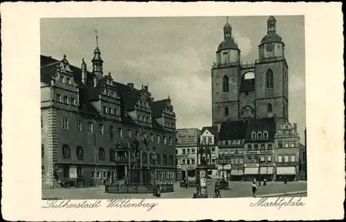 Ak Lutherstadt Wittenberg, Marktplatz, Kirche, Denkmal