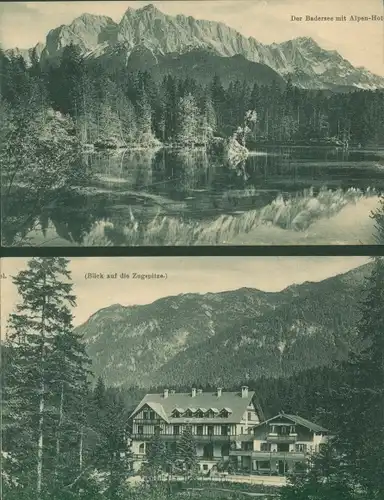 Klapp Ak Grainau in Oberbayern, Badersee, Alpen, Hotel, Zugspitze