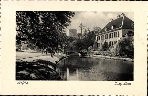 Ak Krefeld am Niederrhein, Burg Linn, Brücke