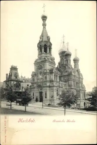 Ak Karlovy Vary Karlsbad Stadt, russische Kirche