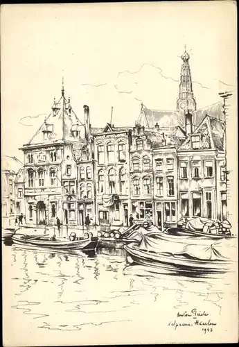 Künstler Ak Pieck, Anton, Amsterdam Nordholland Niederlande, Boote im Kanal