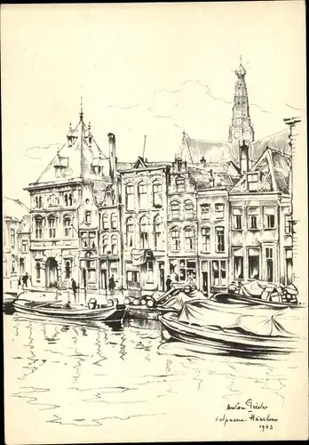 Künstler Ak Pieck, Anton, Amsterdam Nordholland Niederlande, Boote im Kanal