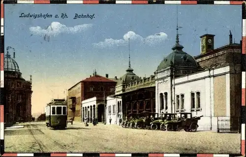 Ak Ludwigshafen am Rhein, Bahnhof, Straßenbahn