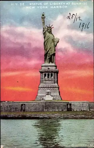 Ak New York City USA, Freiheitsstatue bei Sonnenaufgang